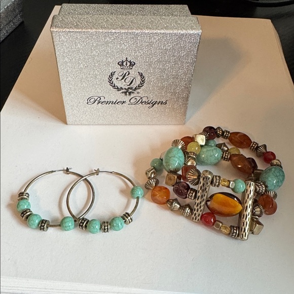 Premier Designs CANARY ISLE Stretch Bracelet & Earrings - Picture 1 of 3
